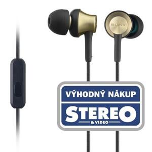 SONY headset do uší MDREX650AP/ sluchátka drátová + mikrofon/ 3,5mm jack/ citlivost 107 dB/mW/ zlatá
