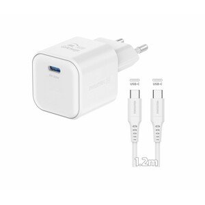 SWISSTEN Síťový adaptér GaN 1x USB-C 20W power delivery + datový kabel USB-C/USB-C 1,2 m Barva: Bílá