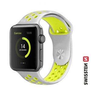 SWISSTEN řemínek pro Apple Watch silikonový, sport, 42 / 44 / 45 / 49 mm Barva: stříbrno/žlutá