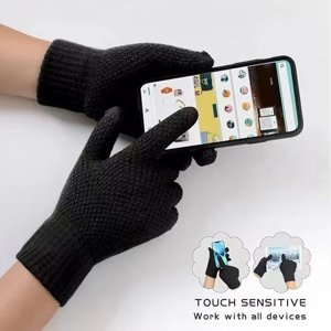 SWISSTEN pletené rukavice pro smartphone, černé Velikost: Pánské (L)