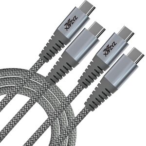 XYYZYZ dobíjecí kabel USB-C/USB-C s textilním opletem, PD & QC, 60 W, 1 m Barva: Šedá, Balení: Retail pack (baleno v krabičce)