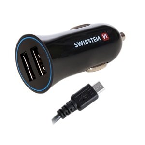 SWISSTEN CL adaptér 2,4 A power 2x USB + kabel USB-C