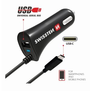 SWISSTEN CL autonabíječka USB-C a USB 2,4 A power