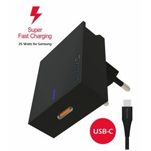 SWISSTEN síťová nabíječka pro Samsung, Super Fast Charging 25 W + datový kabel USB-C / USB-C, 1,2 m černá
