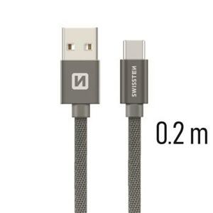 SWISSTEN datový kabel textile USB / USB-C 0,2 m Barva kabelu: Šedivá