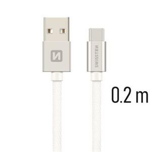 SWISSTEN datový kabel textile USB / USB-C 0,2 m Barva kabelu: Stříbrná