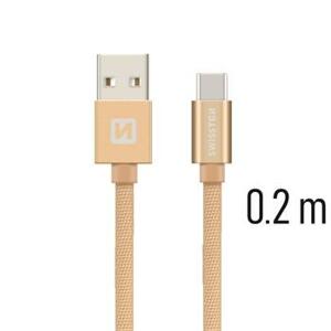 SWISSTEN datový kabel textile USB / USB-C 0,2 m Barva kabelu: Zlatá