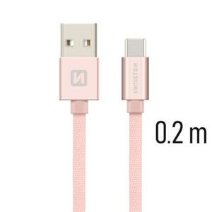 SWISSTEN datový kabel textile USB / USB-C 0,2 m Barva kabelu: Růžovo-zlatá
