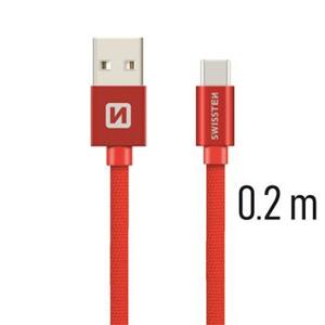 SWISSTEN datový kabel textile USB / USB-C 0,2 m Barva kabelu: Červená