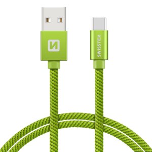 SWISSTEN datový kabel textile USB / USB-C 0,2 m Barva kabelu: Zelená