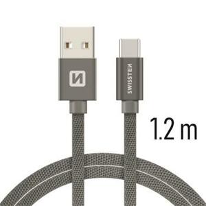 SWISSTEN datový kabel textile USB / USB-C 1,2 m Barva kabelu: Šedivá