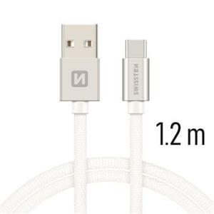 SWISSTEN datový kabel textile USB / USB-C 1,2 m Barva kabelu: Stříbrná