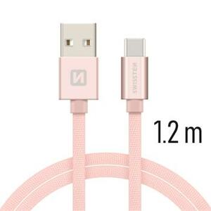 SWISSTEN datový kabel textile USB / USB-C 1,2 m Barva kabelu: Růžovo-zlatá