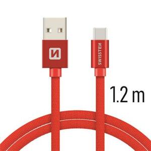 SWISSTEN datový kabel textile USB / USB-C 1,2 m Barva kabelu: Červená