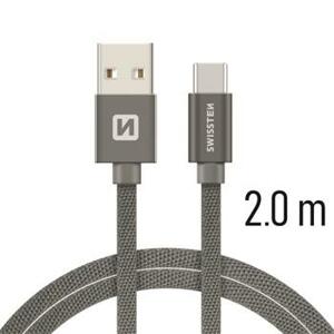 SWISSTEN datový kabel textile USB / USB-C 2,0 m Barva kabelu: Šedivá