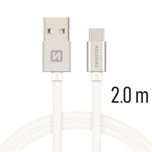 SWISSTEN datový kabel textile USB / USB-C 2,0 m Barva kabelu: Stříbrná