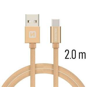 SWISSTEN datový kabel textile USB / USB-C 2,0 m Barva kabelu: Zlatá