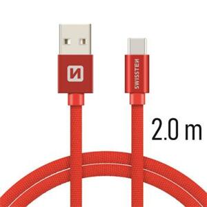 SWISSTEN datový kabel textile USB / USB-C 2,0 m Barva kabelu: Červená
