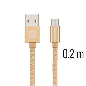 SWISSTEN datový kabel USB-A / micro USB, s textilním opletem, délka 0,2 m Barva kabelu: Zlatá