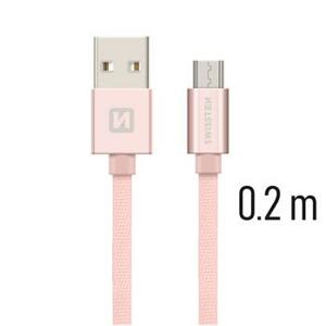SWISSTEN datový kabel USB-A / micro USB, s textilním opletem, délka 0,2 m Barva kabelu: Růžovo-zlatá