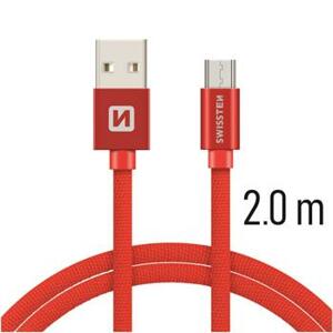 SWISSTEN datový kabel USB-A / micro USB, s textilním opletem, délka 2 m Barva kabelu: Červená