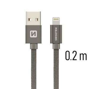 SWISSTEN datový kabel textile USB / lightning 0,2 m Barva kabelu: Šedivá