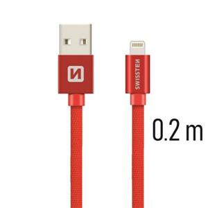 SWISSTEN datový kabel textile USB / lightning 0,2 m Barva kabelu: Červená
