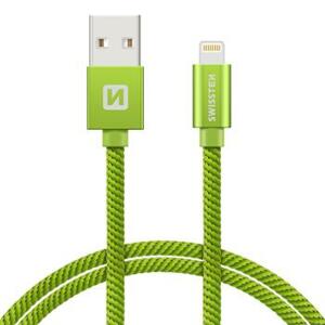SWISSTEN datový kabel textile USB / lightning 0,2 m Barva kabelu: Zelená