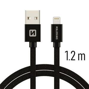 SWISSTEN datový kabel textile USB / lightning 1,2 m Barva kabelu: Černá