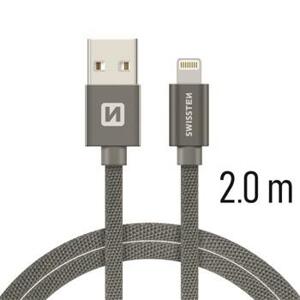 SWISSTEN datový kabel textile USB / lightning 2,0 m Barva kabelu: Šedivá