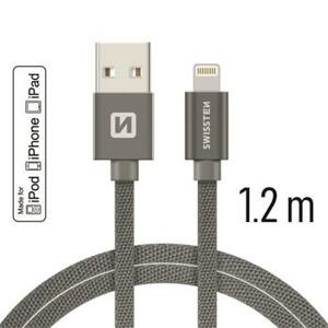 SWISSTEN datový kabel textile USB / lightning MFi 1,2 m Barva kabelu: Šedivá