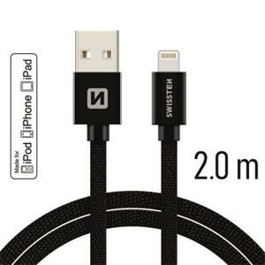 SWISSTEN datový kabel textile USB / lightning MFi 2,0 m Barva kabelu: Černá