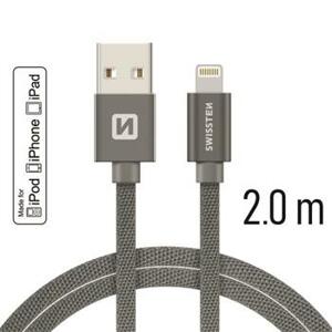 SWISSTEN datový kabel textile USB / lightning MFi 2,0 m Barva kabelu: Šedivá