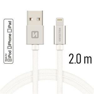 SWISSTEN datový kabel textile USB / lightning MFi 2,0 m Barva kabelu: Stříbrná