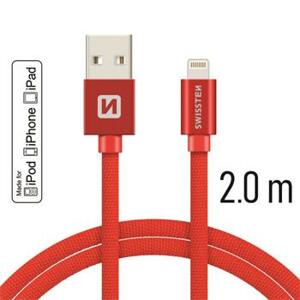 SWISSTEN datový kabel textile USB / lightning MFi 2,0 m Barva kabelu: Červená