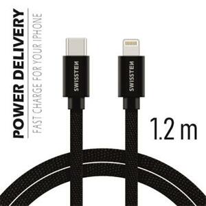 SWISSTEN datový kabel textile USB-C / lightning 1,2 m Barva kabelu: Černá