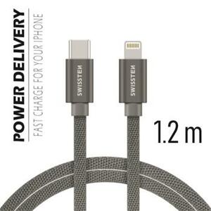 SWISSTEN datový kabel textile USB-C / lightning 1,2 m Barva kabelu: Šedivá