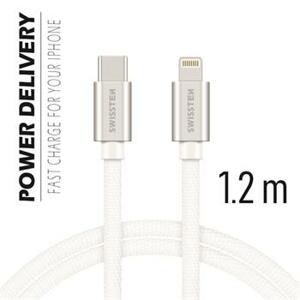 SWISSTEN datový kabel textile USB-C / lightning 1,2 m Barva kabelu: Stříbrná