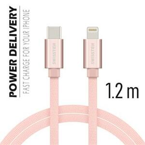 SWISSTEN datový kabel textile USB-C / lightning 1,2 m Barva kabelu: Růžovo-zlatá