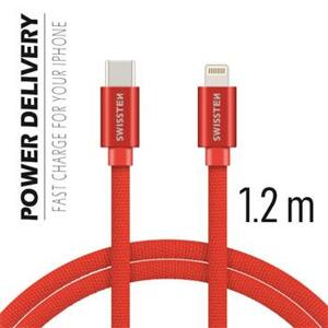 SWISSTEN datový kabel textile USB-C / lightning 1,2 m Barva kabelu: Červená
