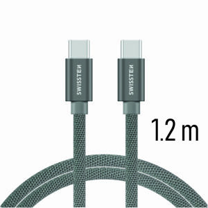 SWISSTEN datový kabel textile USB-C / USB-C 1,2 m Barva kabelu: Šedivá
