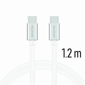 SWISSTEN datový kabel textile USB-C / USB-C 1,2 m Barva kabelu: Stříbrná