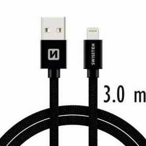 SWISSTEN datový kabel textile USB / lightning 3,0 m Barva: Černá