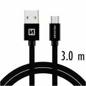 SWISSTEN datový kabel textile USB / USB-C 3,0 m Barva: Černá