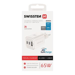 SWISSTEN Síťový adaptér GaN 2x USB-C 65W PD a 1x USB-A 18W QC Barva: Bílá