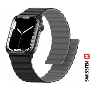 SWISSTEN řemínek pro Apple Watch silikonový, magnetický, 42 / 44 / 45 / 49 mm Barva: černo/šedá