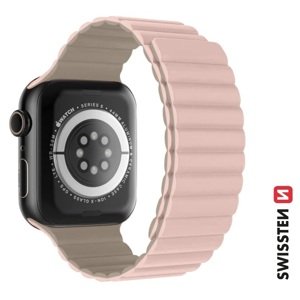 SWISSTEN řemínek pro Apple Watch silikonový, magnetický, 42 / 44 / 45 / 49 mm Barva: růžovo/cappuccino