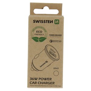 SWISSTEN CL adaptér Power Delivery USB-C + Quick Charge 3.0 36 W metal (ECO BALENÍ) Barva: Stříbrná