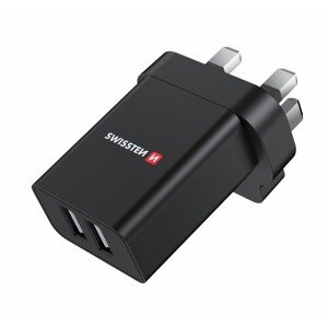 SWISSTEN Síťový adaptér 2x USB 10,5 W pro UK zásuvku černý