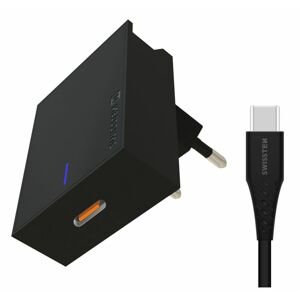 SWISSTEN síťová nabíječka pro Samsung, Super Fast Charging 25 W + datový kabel USB-C / USB-C, 1,2 m černá